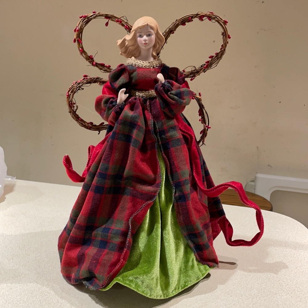 NWOT Treetop Angel Porcelain Head Plaid Dress